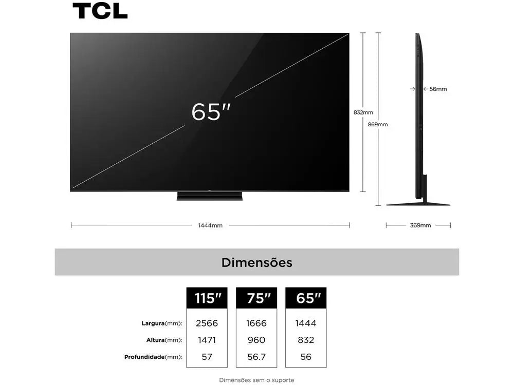 Smart TV 65 TCL 4K UHD MiniLED 65C7K 144Hz Google TV MiniLED AiPQ Pro Google Assistant 4 HDMI