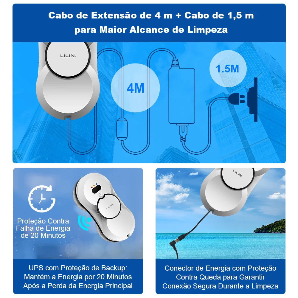 Window Cleaning Robot Liectroux HCR-10 Water Spraying Ultrathin Robot Window Cleaner, Auto Electric Glass Wet Mop, Smart Memory