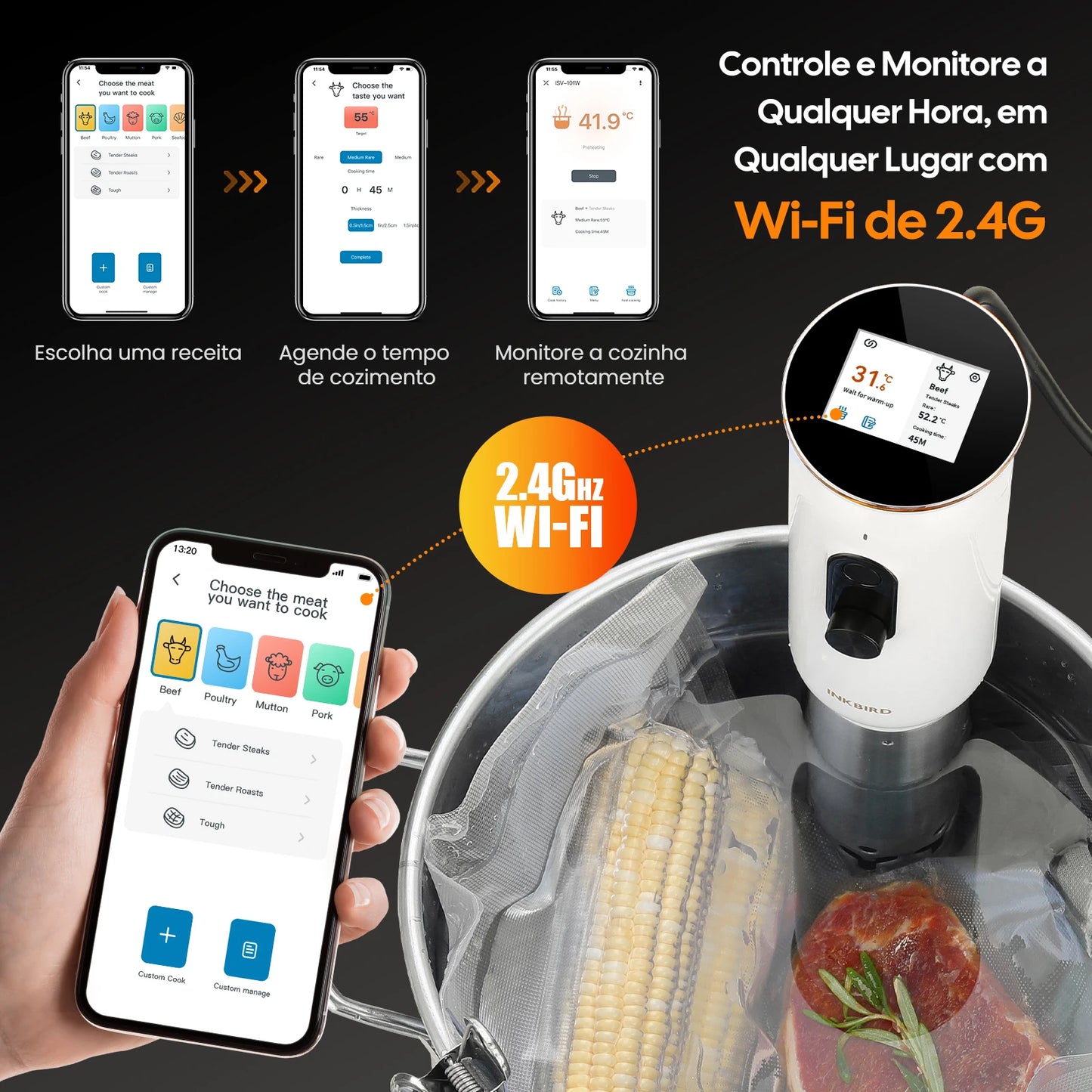 INKBIRD WiFi Sous Vide Machine ISV-101W 1000W Sous Vide Cooker 3D Water Circulation Heating with App Preset Menus For Cooking