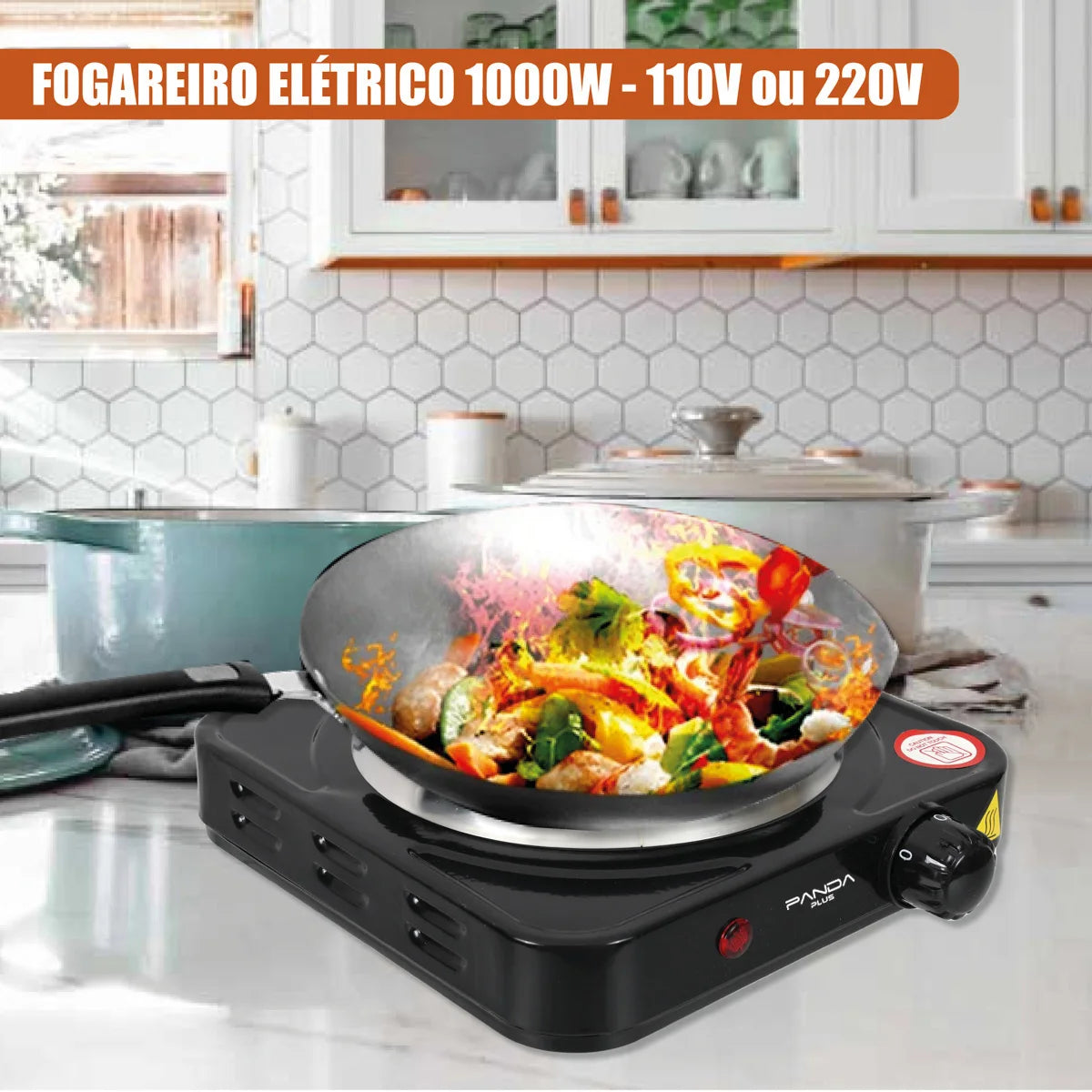 Fogão Elétrico Portátil 1 Boca 1000W – Acendimento Automático, Compacto, Ideal para Viagem e Uso Diário