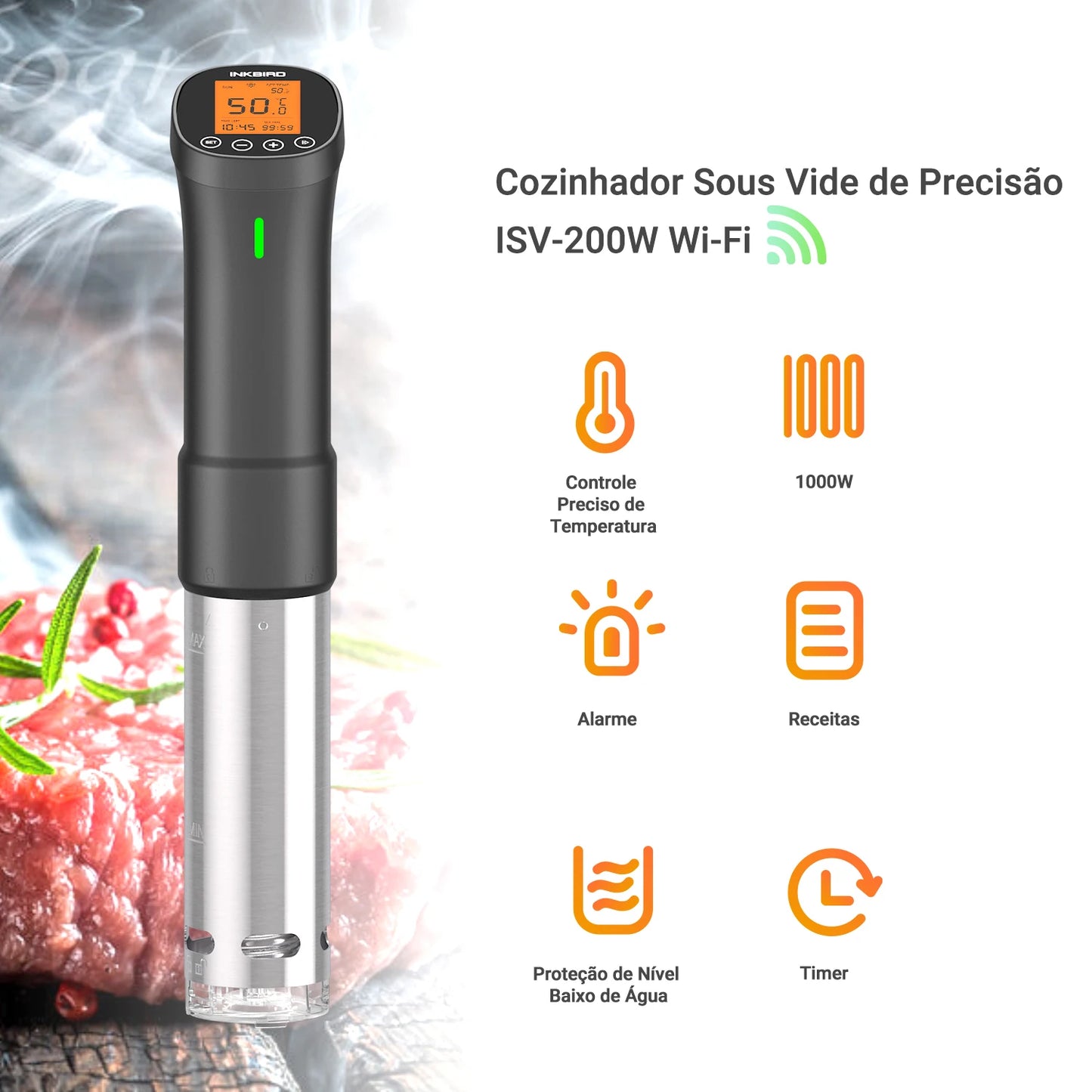 INKBIRD Culinary Sous Vide ISV-200W Wi-Fi Precision Cooker Powerful&Durable Immersion Circulator with Stainless Steel Components