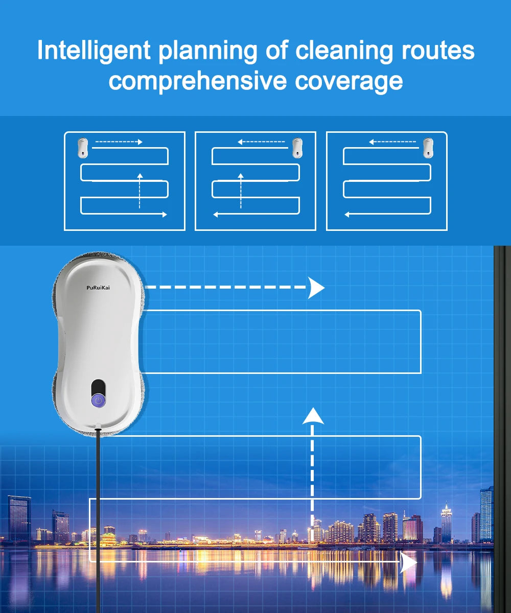 PuRuiKai  Window Cleaning Robot Automatic with Auto Dual Spray 5600Pa Suction Remote Control Edge Detection for Home