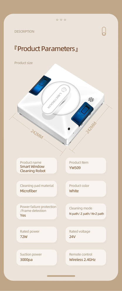 Window Cleaning Robot Liectroux YW509, 4-Way Water Spray,Home Glass Floor Wall Robot Window Cleaner,Laser Sensor,Smart Navigate