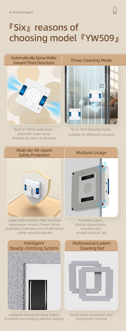 Window Cleaning Robot Liectroux YW509, 4-Way Water Spray,Home Glass Floor Wall Robot Window Cleaner,Laser Sensor,Smart Navigate