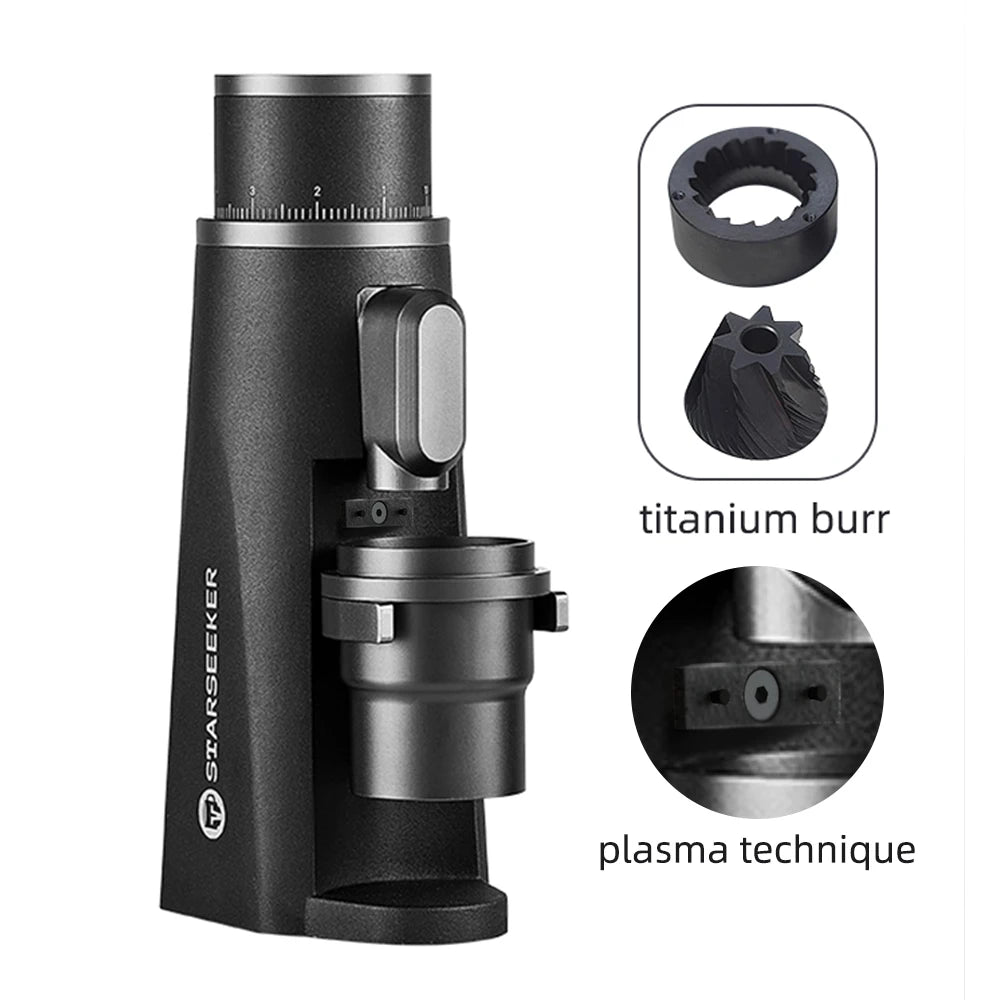 STARSEEKER EDGE Titanium Burr Coffee Grinder 48MM Espresso Burrs Stepless Fineness Adjustment Electric Coffee Grinders Black