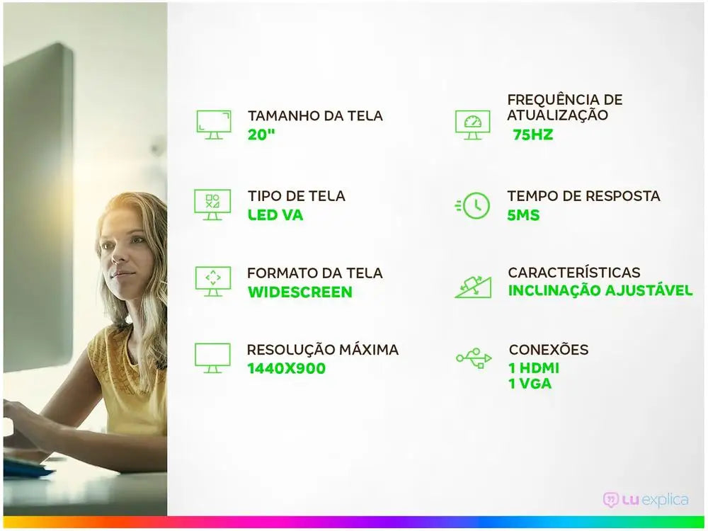 20 "LED Monitor 75Hz 5Ms BRX Office Widescreen HDMI and VGA