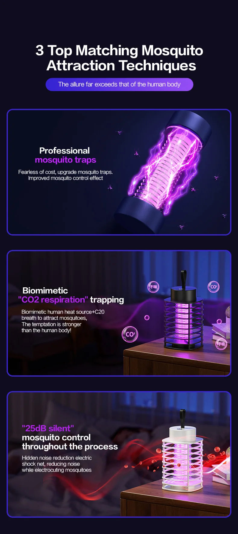 Xiaomi USB Rechargeable Mosquito Killer Lamp Portable Electric Fly Trap Insectkiller Lamp Outdoor Mute Anti Mosquito Lamp Insect