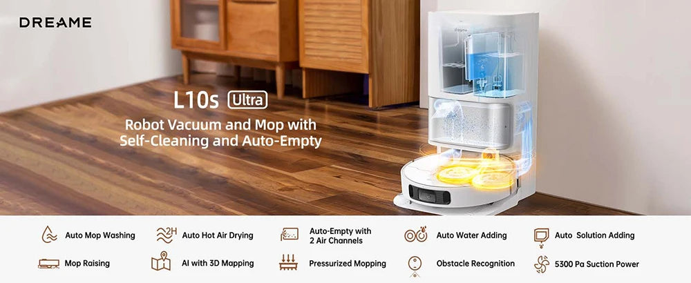 dreame L10s Ultra Robot Vacuum, Auto Mop Cleaning and Drying, Self-Refilling and Self-Emptying, 5300Pa, AI Navigation,Alexa