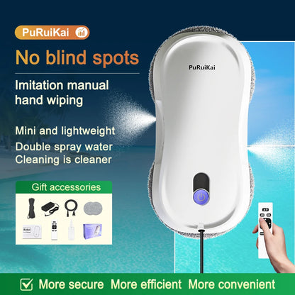 PuRuiKai  Window Cleaning Robot Automatic with Auto Dual Spray 5600Pa Suction Remote Control Edge Detection for Home