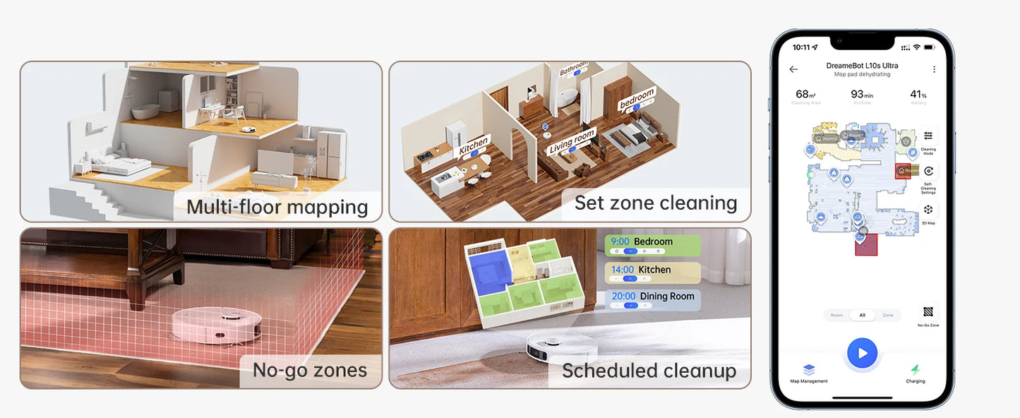 dreame L10s Ultra Robot Vacuum, Auto Mop Cleaning and Drying, Self-Refilling and Self-Emptying, 5300Pa, AI Navigation,Alexa