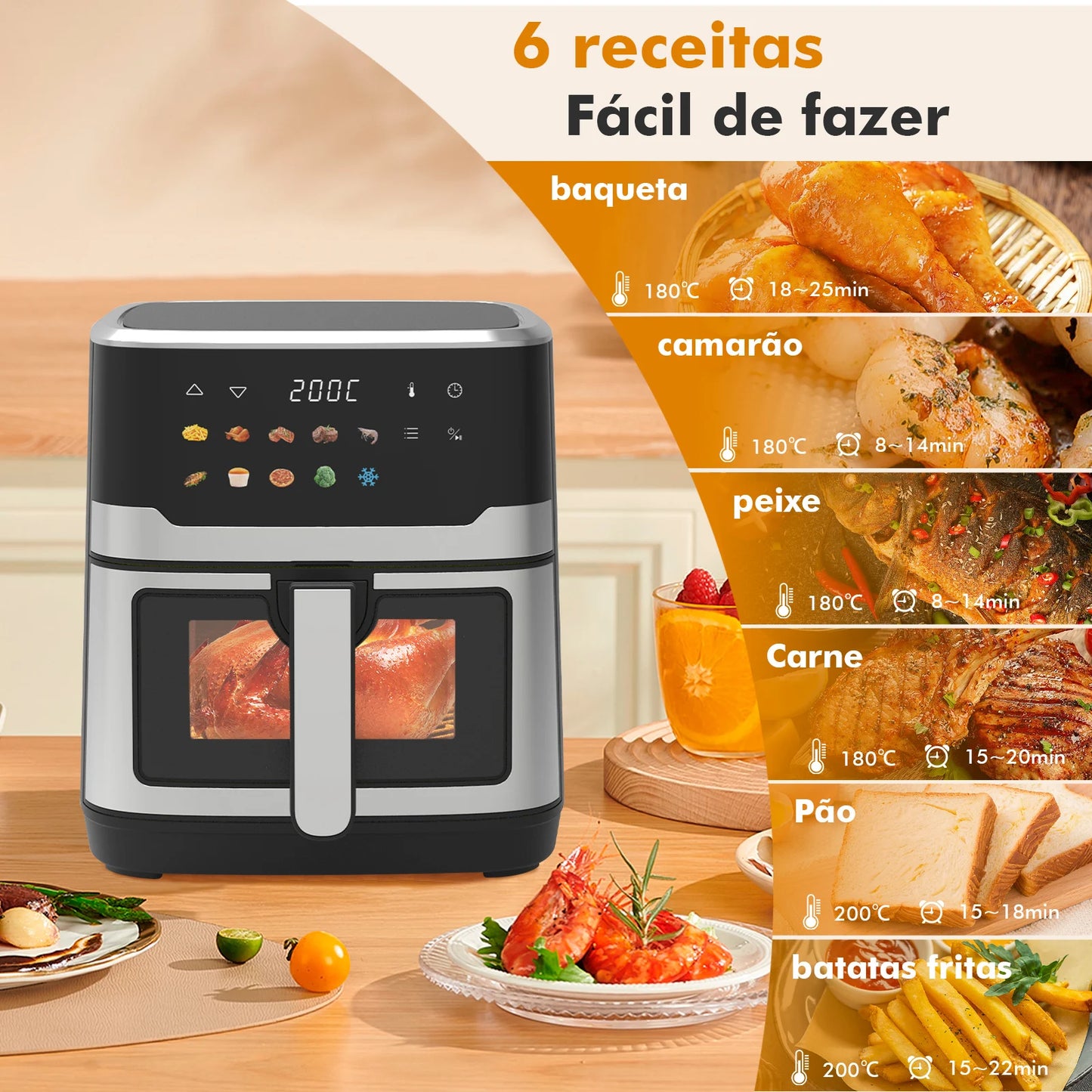 Air Fryer Air Fryer Electric Oil Free Air Fryer Viewing Window Constant Heating 127V 6.5L