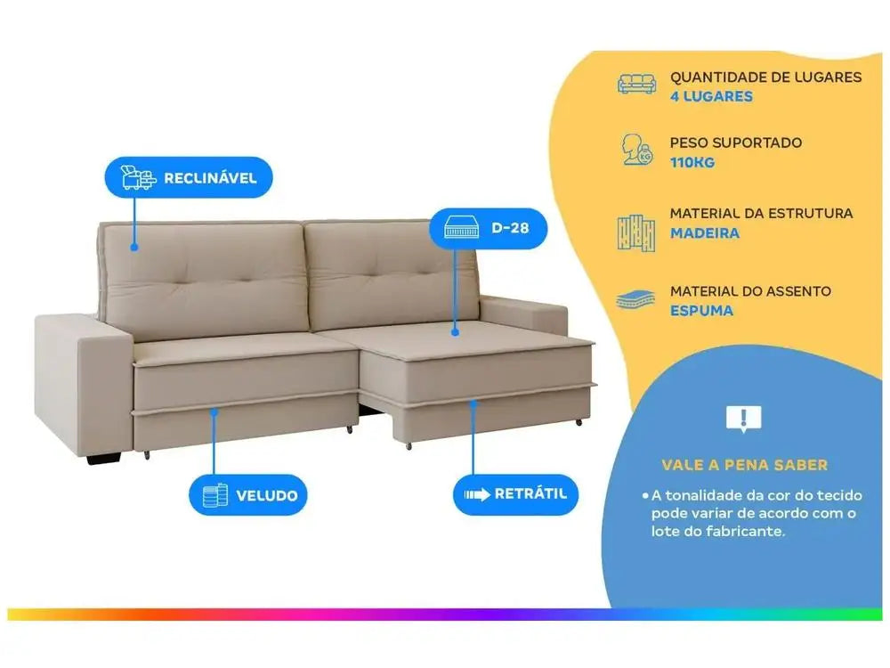 Sofa 4 Places Retractable Recliner Velvet Texas Besthouse