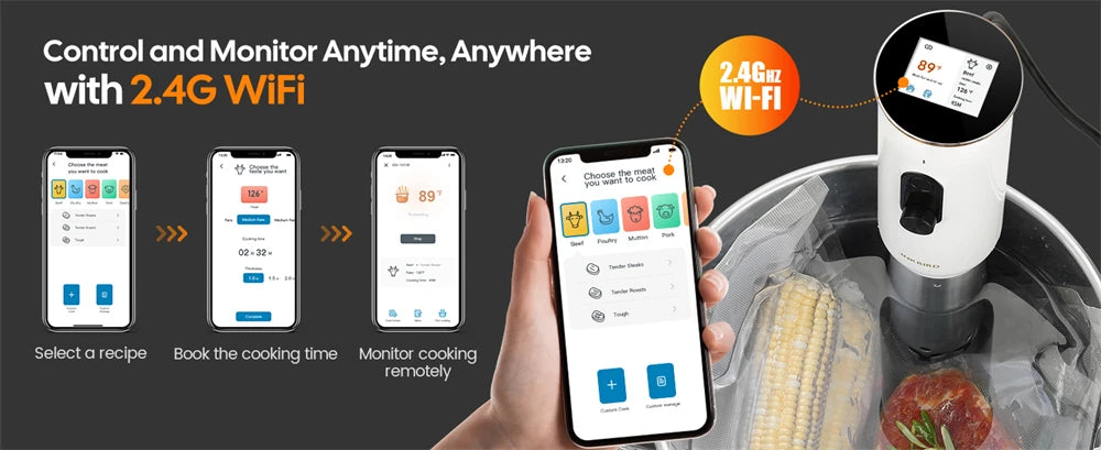 INKBIRD WiFi Sous Vide Machine ISV-101W 1000W Sous Vide Cooker 3D Water Circulation Heating with App Preset Menus For Cooking