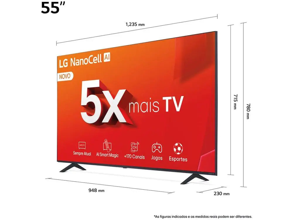 Smart TV 55 "4K LCD LED NanoCel LG 55NANO80TSA AI Processor Wi-Fi and Bluetooth 3 HDMI 2 USB