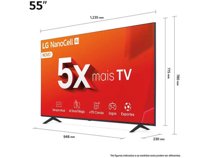 Smart TV 55 "4K LCD LED NanoCel LG 55NANO80TSA AI Processor Wi-Fi and Bluetooth 3 HDMI 2 USB