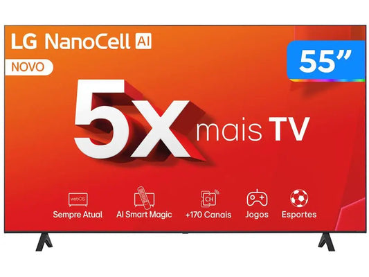 Smart TV 55 "4K LCD LED NanoCel LG 55NANO80TSA AI Processor Wi-Fi and Bluetooth 3 HDMI 2 USB