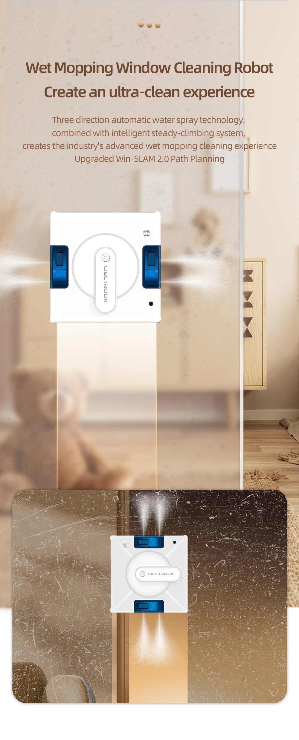 Window Cleaning Robot Liectroux YW509, 4-Way Water Spray,Home Glass Floor Wall Robot Window Cleaner,Laser Sensor,Smart Navigate