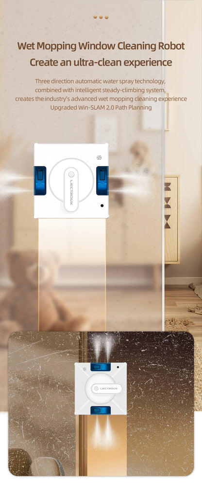 Window Cleaning Robot Liectroux YW509, 4-Way Water Spray,Home Glass Floor Wall Robot Window Cleaner,Laser Sensor,Smart Navigate