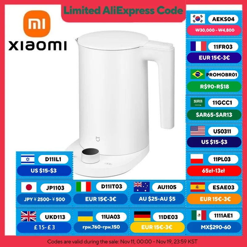 XIAOMI MIJIA Thermostatic Electric Kettles 2 Pro,Tea Kettle for Hot Water, Coffee & Tea,1.7L,With Auto Shut-Off,220V,CN Version