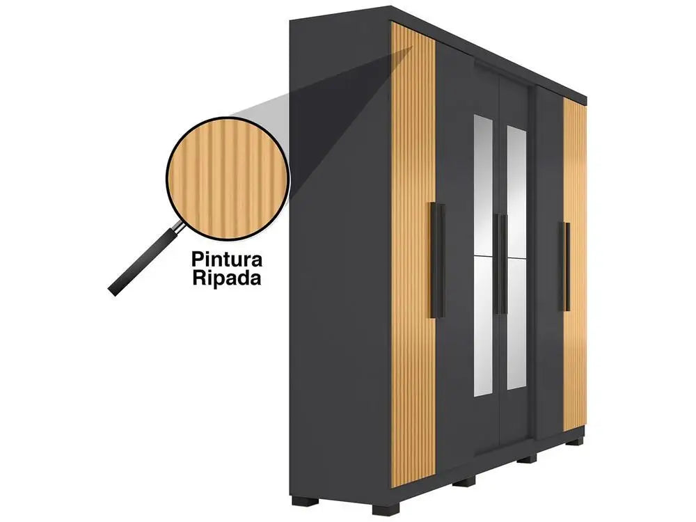 Wardrobe Couple with Mirror 6 Doors 4 Drawers Araplac Braga