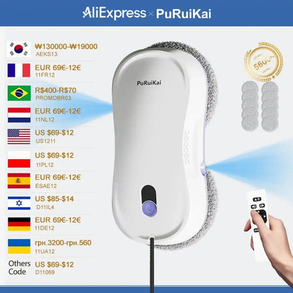 PuRuiKai  Window Cleaning Robot Automatic with Auto Dual Spray 5600Pa Suction Remote Control Edge Detection for Home
