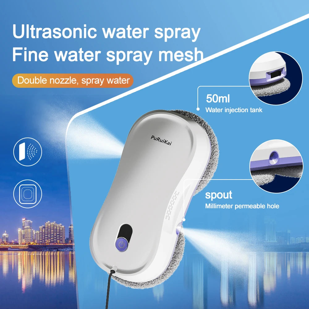 PuRuiKai  Window Cleaning Robot Automatic with Auto Dual Spray 5600Pa Suction Remote Control Edge Detection for Home