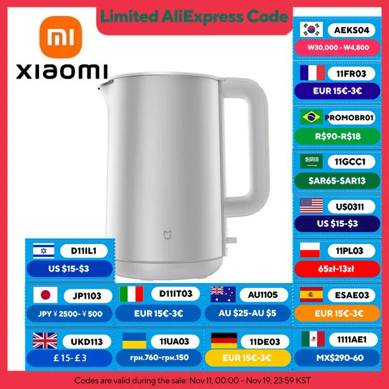 XIAOMI MIJIA Electric Kettle S1,1800W High Power,4 Safety Protection,Electric Pot Kettle 220V,1.7L High Capacity,Easy Cleaning