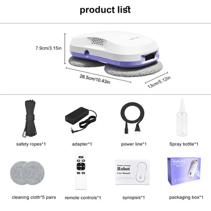 PuRuiKai  Window Cleaning Robot Automatic with Auto Dual Spray 5600Pa Suction Remote Control Edge Detection for Home