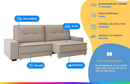 Sofa 4 Places Retractable Recliner Velvet Texas Besthouse