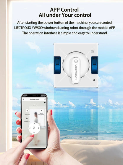 Window Cleaning Robot Liectroux YW509, 4-Way Water Spray,Home Glass Floor Wall Robot Window Cleaner,Laser Sensor,Smart Navigate