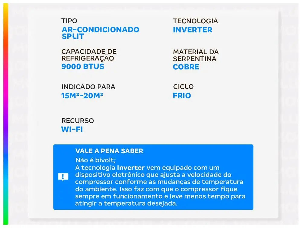 Air conditioning Split 9000BTUs Philco Inverter Frio PAC9FC - 220V