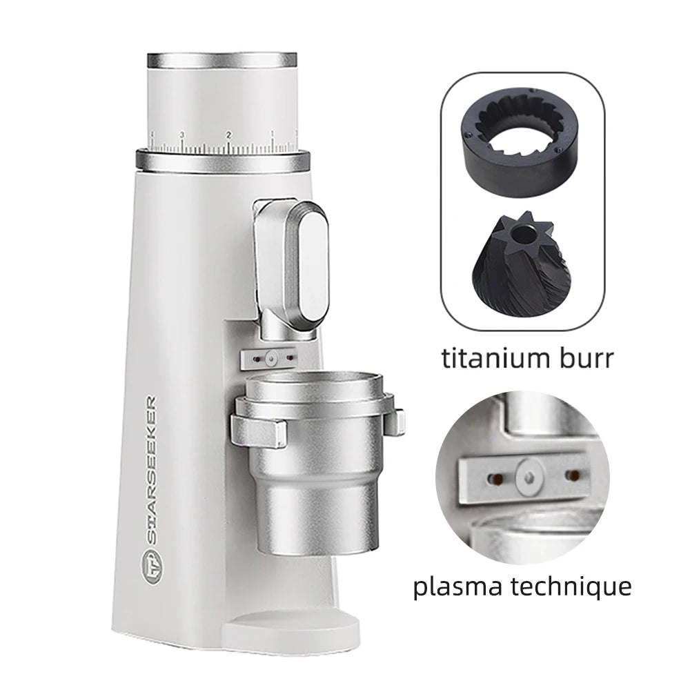 STARSEEKER EDGE Titanium Burr Coffee Grinder 48MM Espresso Burrs Stepless Fineness Adjustment Electric Coffee Grinders Black