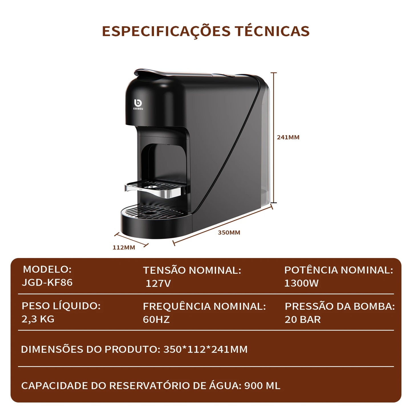 CM-CO1 20 Bar-Tank Espresso Coffee Machine 900ml, CM-CO1 20 Bar-Automatic Coffee Machine, Coibeu, From Brazil