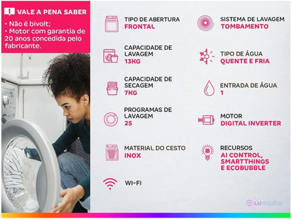 Samsung WD13T Smart Wash 13kg Digital Invert 3 in 1 Hot and Cold Water-220V