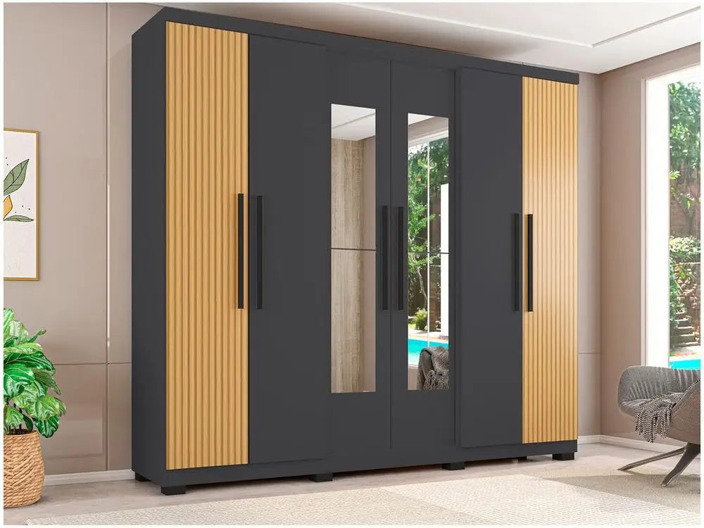 Wardrobe Couple with Mirror 6 Doors 4 Drawers Araplac Braga