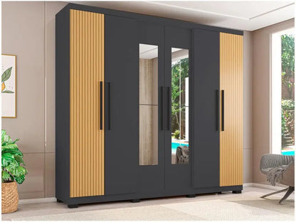 Wardrobe Couple with Mirror 6 Doors 4 Drawers Araplac Braga