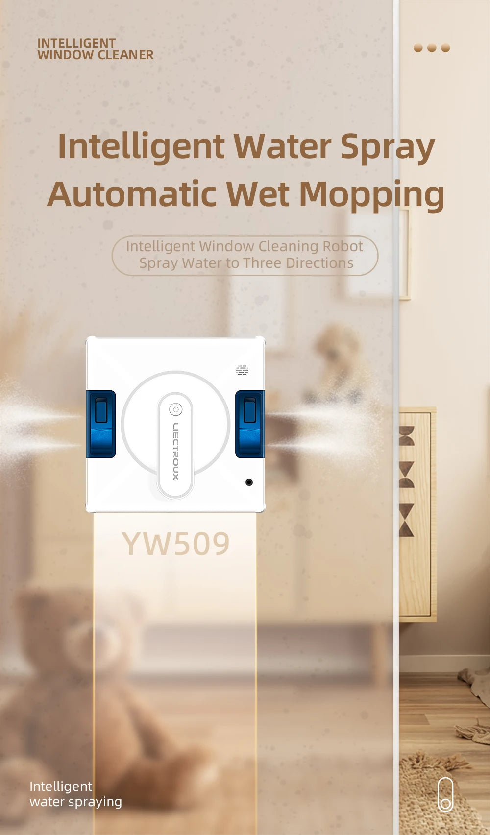 Window Cleaning Robot Liectroux YW509, 4-Way Water Spray,Home Glass Floor Wall Robot Window Cleaner,Laser Sensor,Smart Navigate