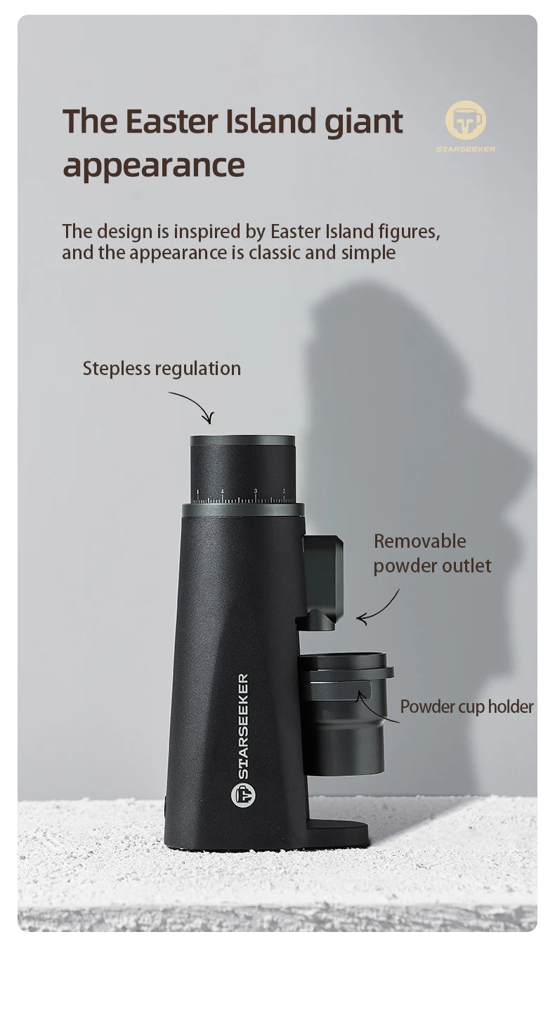 STARSEEKER EDGE Titanium Burr Coffee Grinder 48MM Espresso Burrs Stepless Fineness Adjustment Electric Coffee Grinders Black