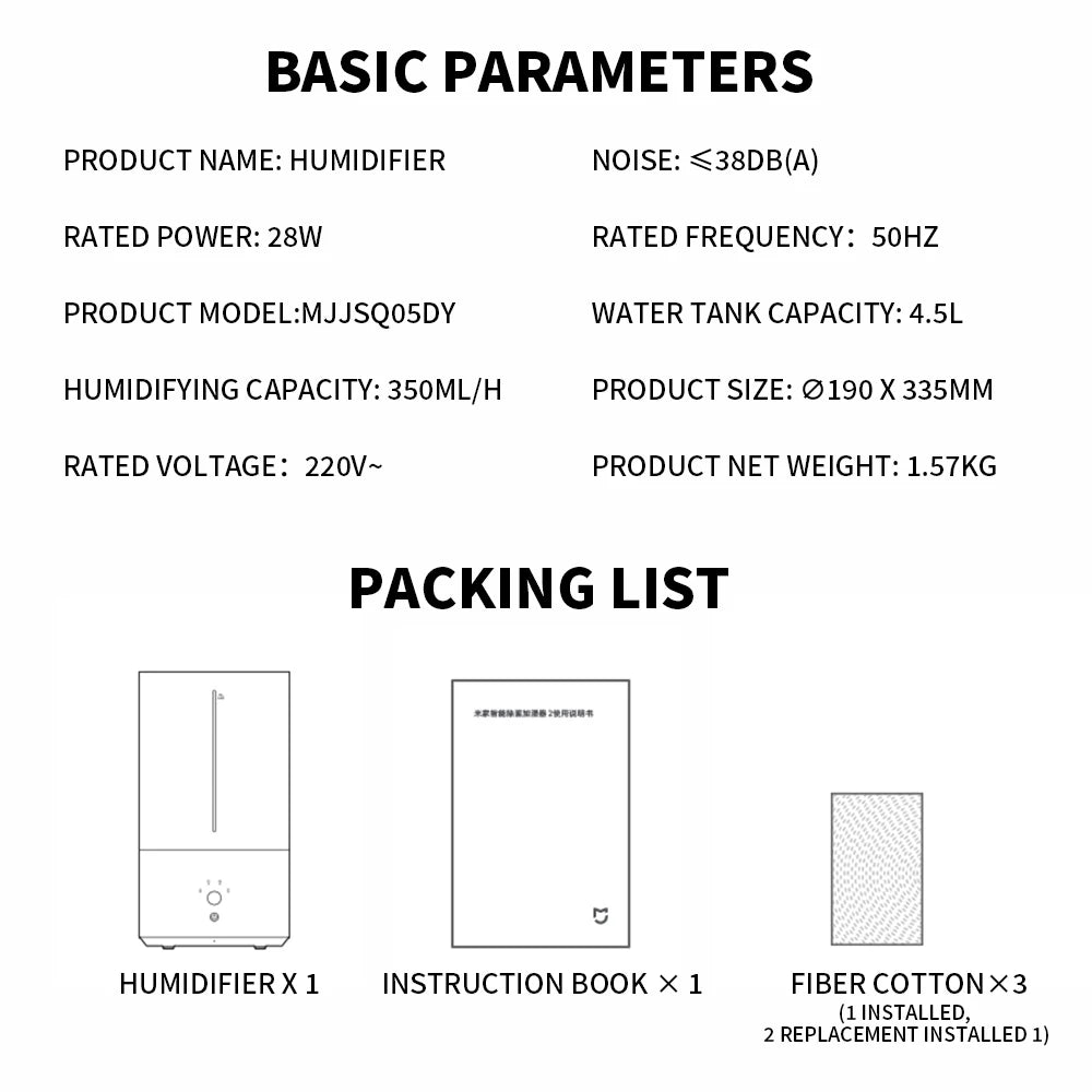 XIAOMI MIJIA Smart Antibacterial Humidifier 2 For Home 4.5L UVC 99.9% Sterilization Air Humidifier Aroma Essential Oils Diffuser