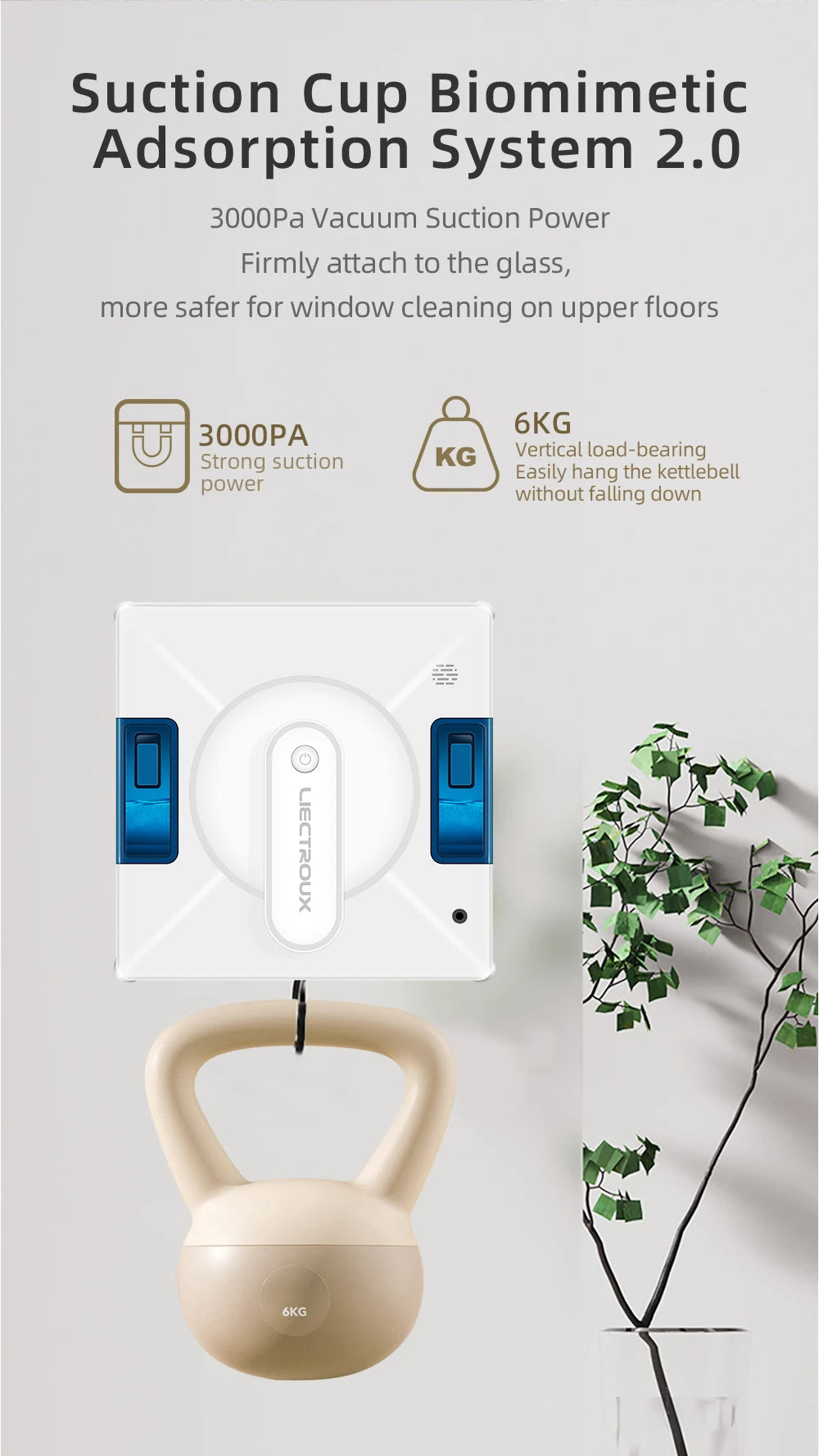 Window Cleaning Robot Liectroux YW509, 4-Way Water Spray,Home Glass Floor Wall Robot Window Cleaner,Laser Sensor,Smart Navigate