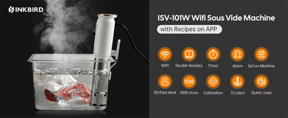 INKBIRD WiFi Sous Vide Machine ISV-101W 1000W Sous Vide Cooker 3D Water Circulation Heating with App Preset Menus For Cooking
