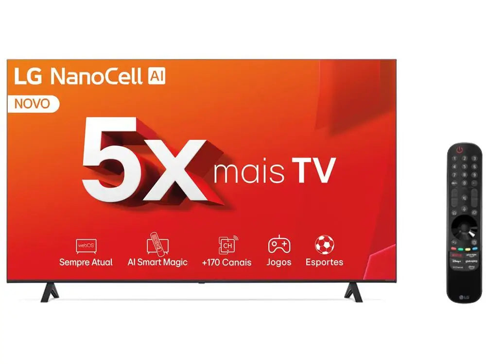 Smart TV 55 "4K LCD LED NanoCel LG 55NANO80TSA AI Processor Wi-Fi and Bluetooth 3 HDMI 2 USB